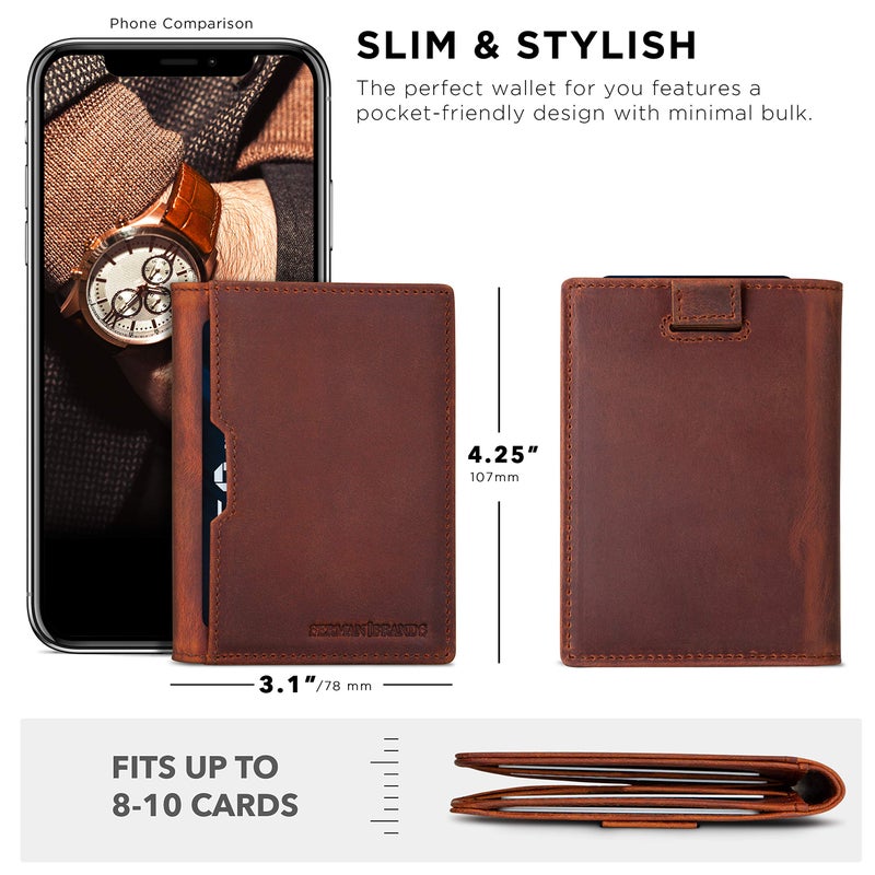 SERMAN BRANDS - Wallets for Men Slim Mens leather RFID Blocking Minimalist Card Front Pocket Bifold Travel Thin (Canyon Red 5.0) - Image 3